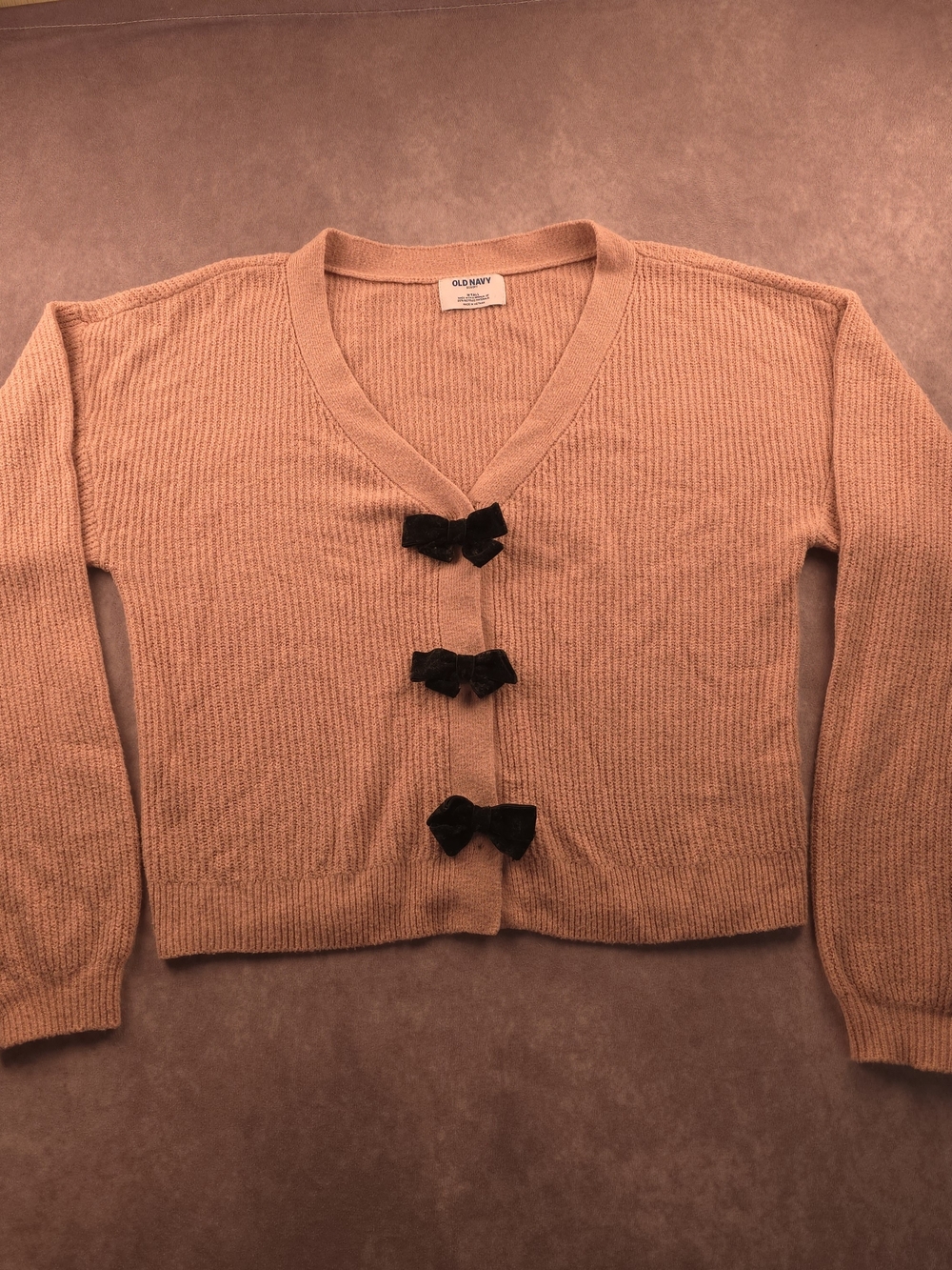 Old Navy SoSoft M Tall Pink Velvet Bow Cardigan